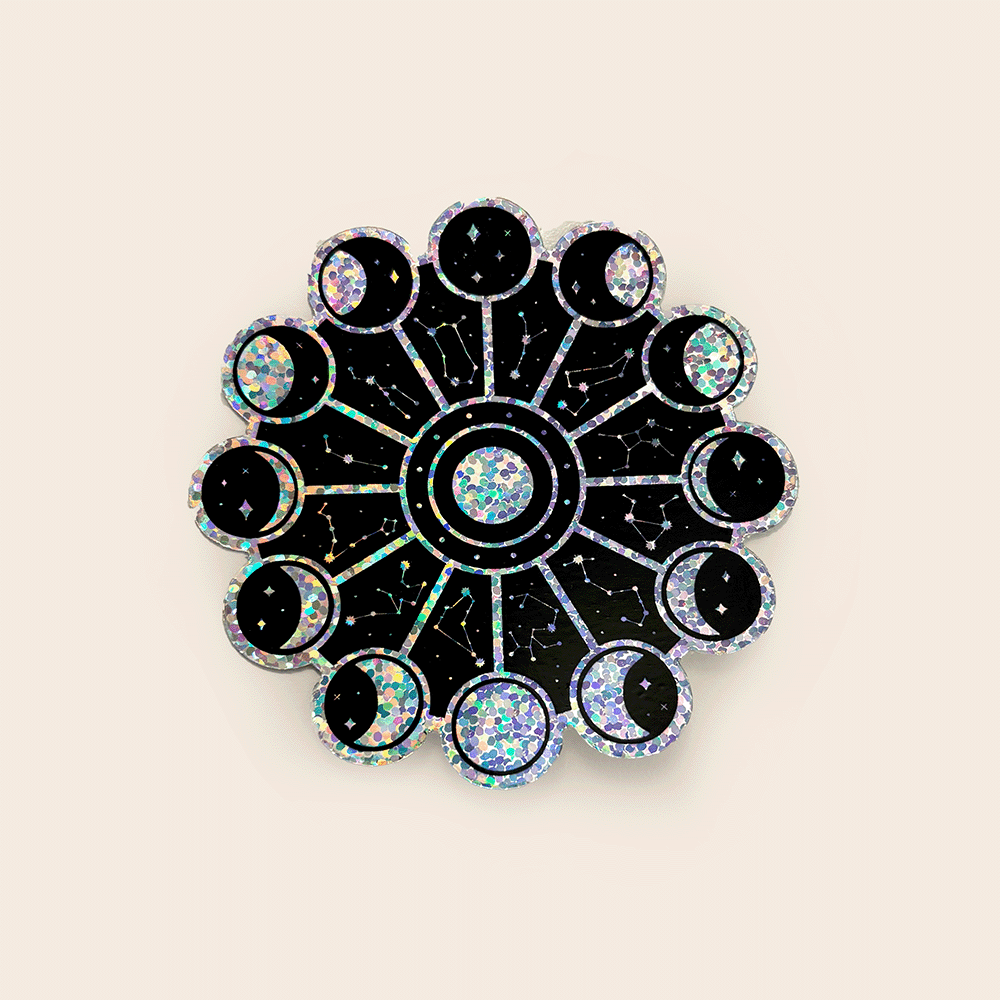 Celestial Cycle Moon Phases Holographic Sticker Velanyx